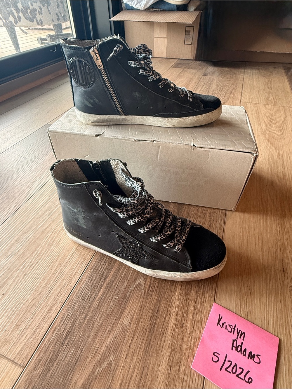 Golden Goose Black with Leopard Laces Francy Size 37